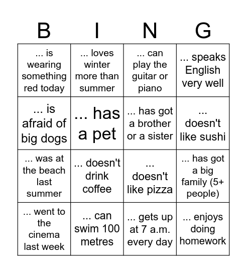 Family and Friends 4 summer bingo Card