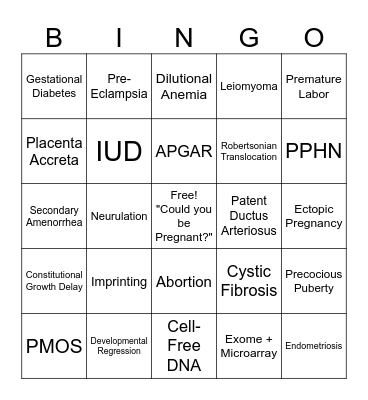 Life Stages 1 OEQ Bingo Card