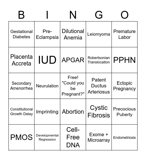 Life Stages 1 OEQ Bingo Card