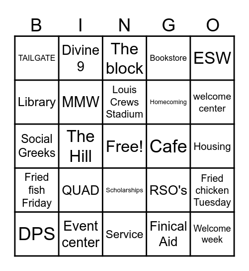 PAA Bingo Card
