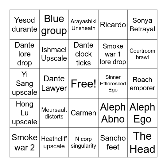 Canto X Bingo Card