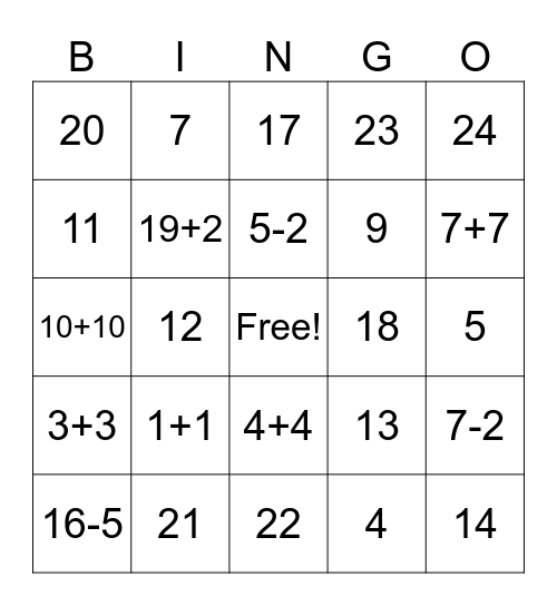 Addition and Subtraction Bingo Card