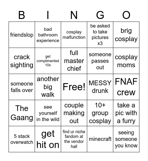 DragonCon Bingo Card