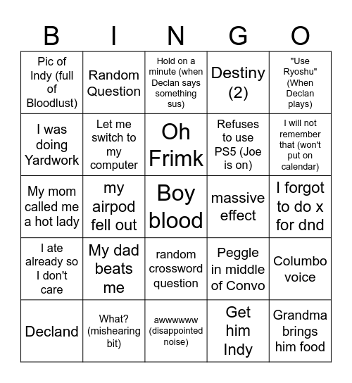 Murphy Bingo Card