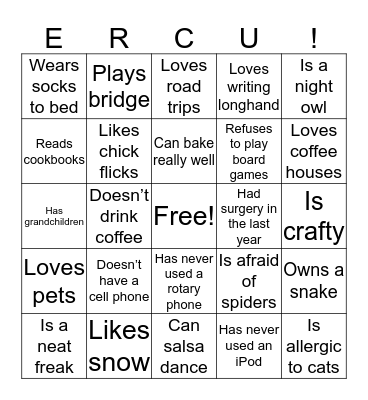 ERC University Bingo Card
