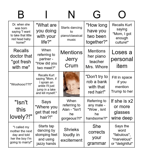 GRANDMA BINGO!!!!! Bingo Card