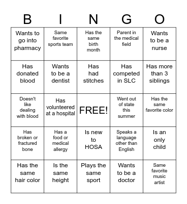 HOSA Bingo Card