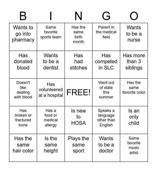 HOSA Bingo Card