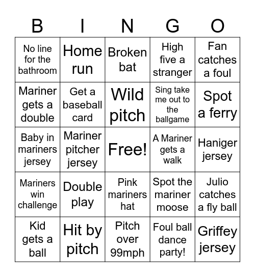 Mariner’s Bingo Card