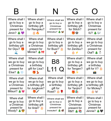 B8 L11 Q Where shall we go to buy a birthday gift for V? 🎂📸 Bingo Card