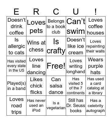 ERC University Bingo Card