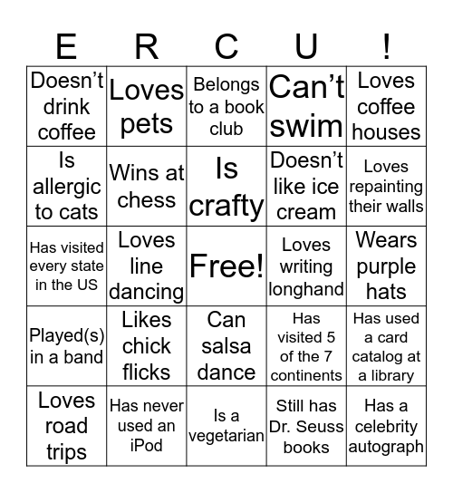 ERC University Bingo Card