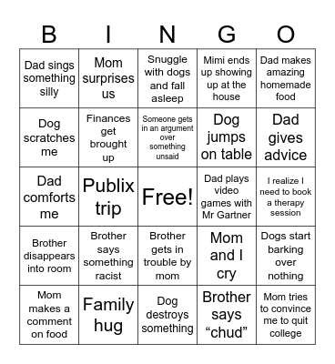 Back home Bingo Card