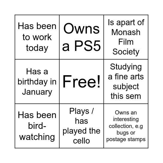 Find Someone Who... Bingo Card