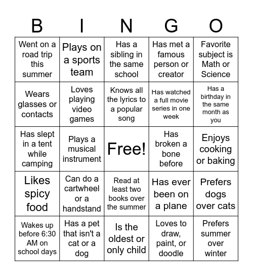 Human Bingo! Bingo Card