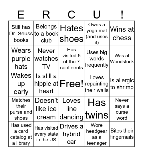 ERC University Bingo Card