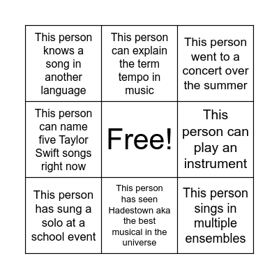 Musical Bingo! Bingo Card
