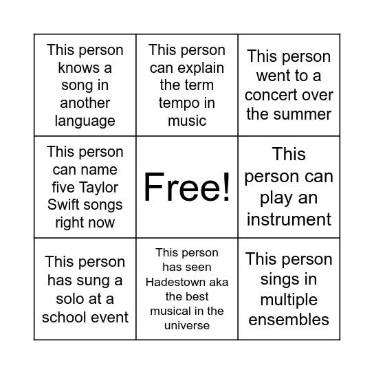 Musical Bingo! Bingo Card