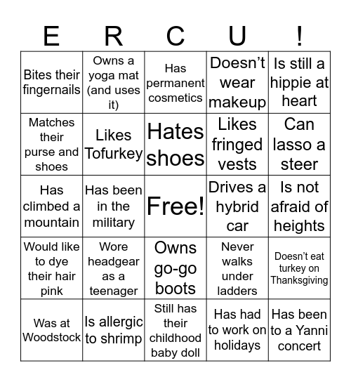 ERC University Bingo Card