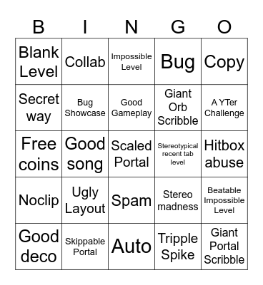 Recent Tab Bingo (Geometry Dash) Bingo Card