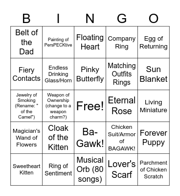 Carnival Item Bingo Card