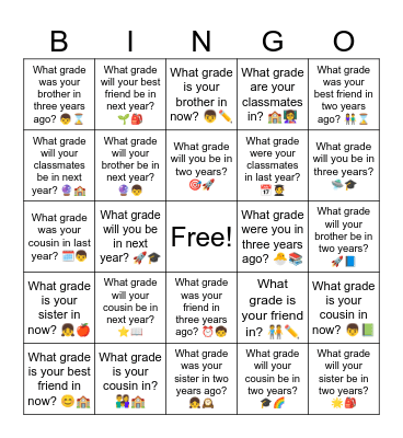 B13 L1 What grade are you in? Bingo Card