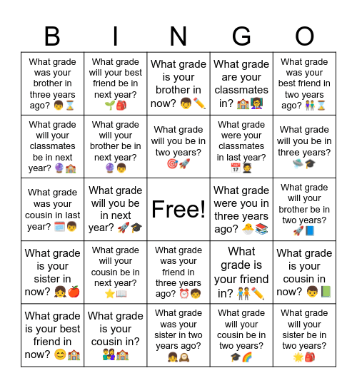 B13 L1 What grade are you in? Bingo Card