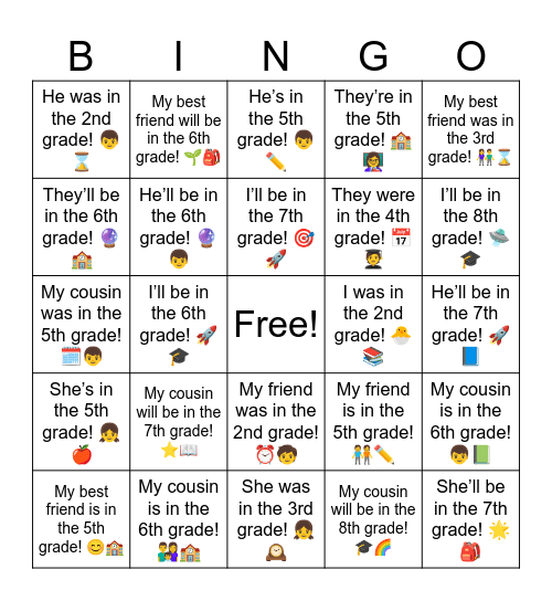 B12 L1 I'm in the 5th grade Bingo Card