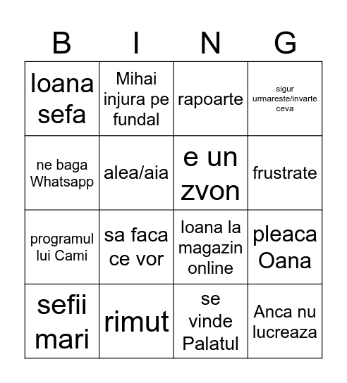 call cu Iuliana Bingo Card