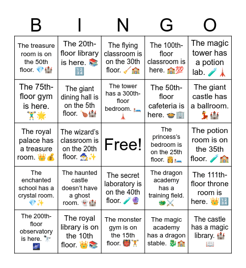 B13 L3 The princess’s bedroom is on the 25th floor. 👸🛏️ Bingo Card