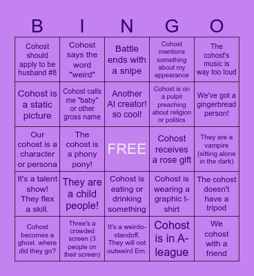 TikTok Live Cohost Bingo Card