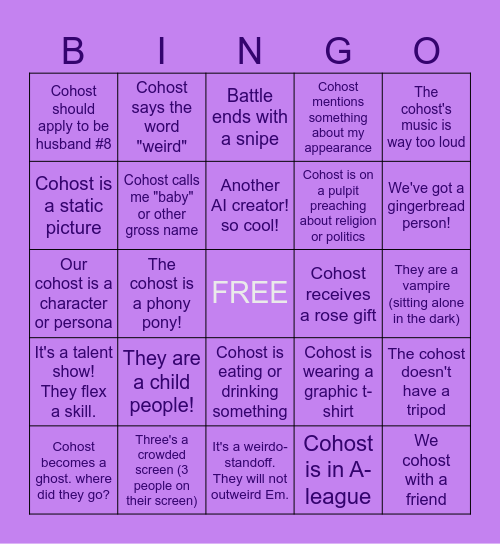 TikTok Live Cohost Bingo Card