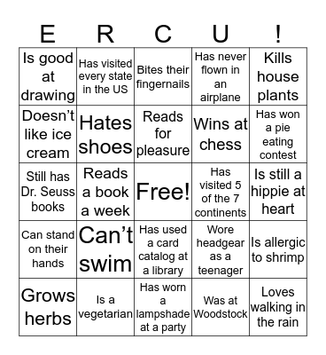 ERC University Bingo Card