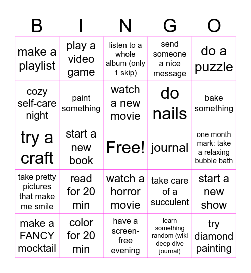 recovery bingo Card