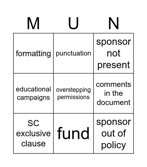 MUN Bingo Card