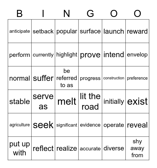 Week 2（生词1) Bingo Card