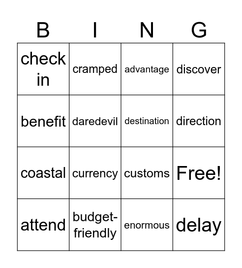 Vocabulary unit 1 (1-20) Bingo Card
