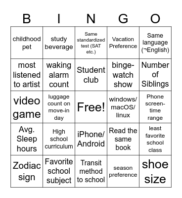 Life BINGO Card