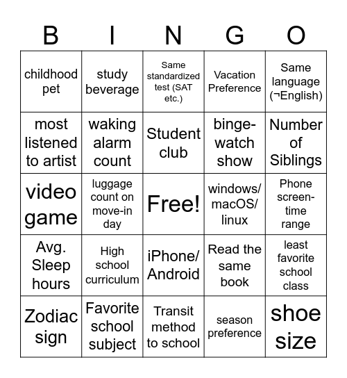 Life BINGO Card