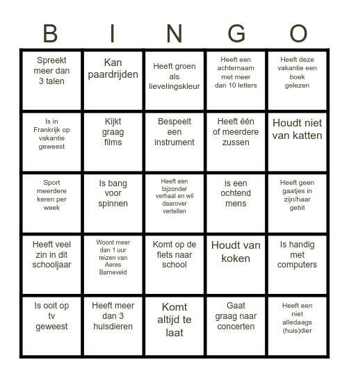 Kennismakingsbingo Card