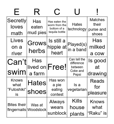 ERC University Bingo Card