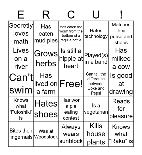 ERC University Bingo Card