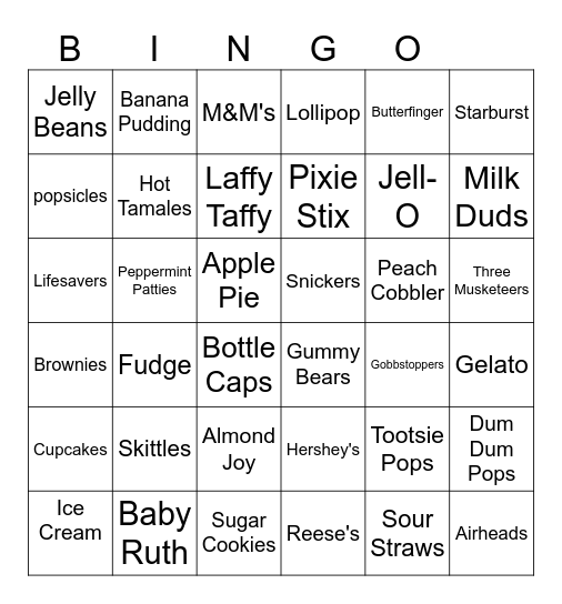 Candy and Desserts Bingo Card