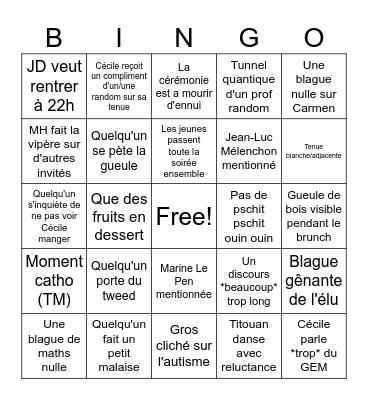 Bingo du Marriage Bingo Card