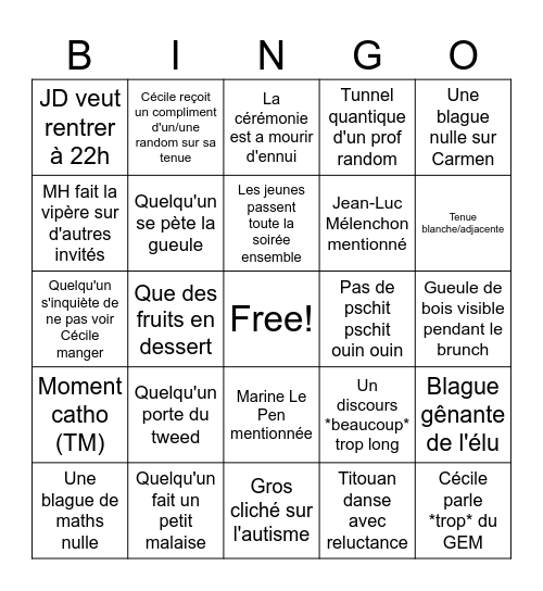 Bingo du Marriage Bingo Card