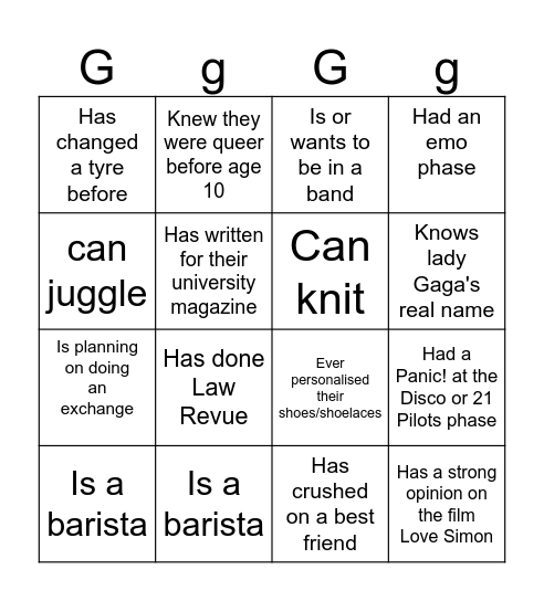 gay bingo Card