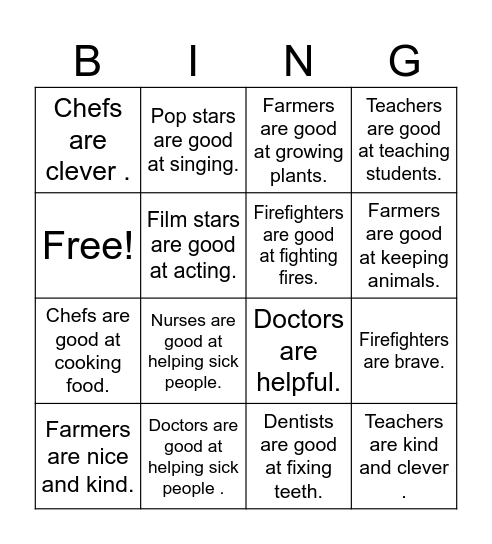 Jobs Bingo Card