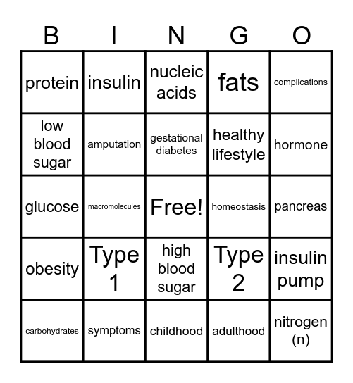 Ms. Q's Diabetes Bingo Card