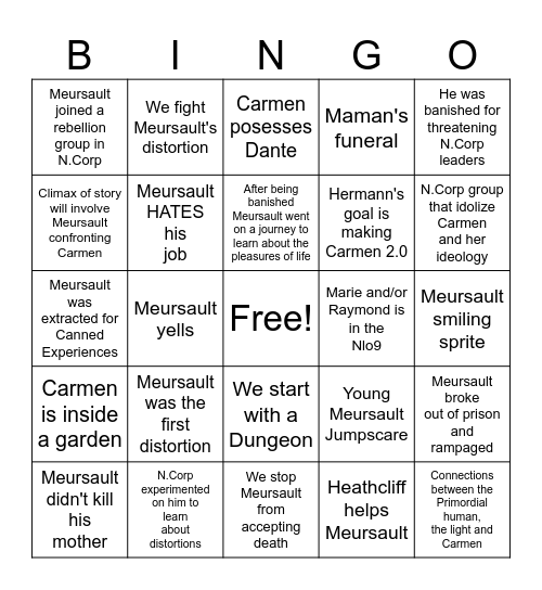 Meursault (and a bit of Carmen) Bingo Card