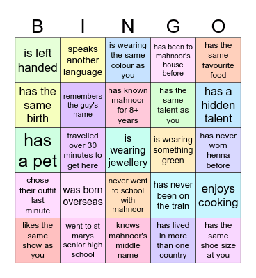 mahnoor's bridal shower bingo Card
